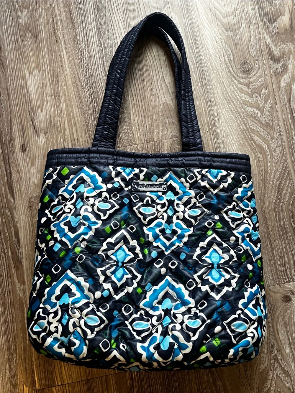 Navy and Ink Blue Reversible Vera Bradley Quilted Tote Bag